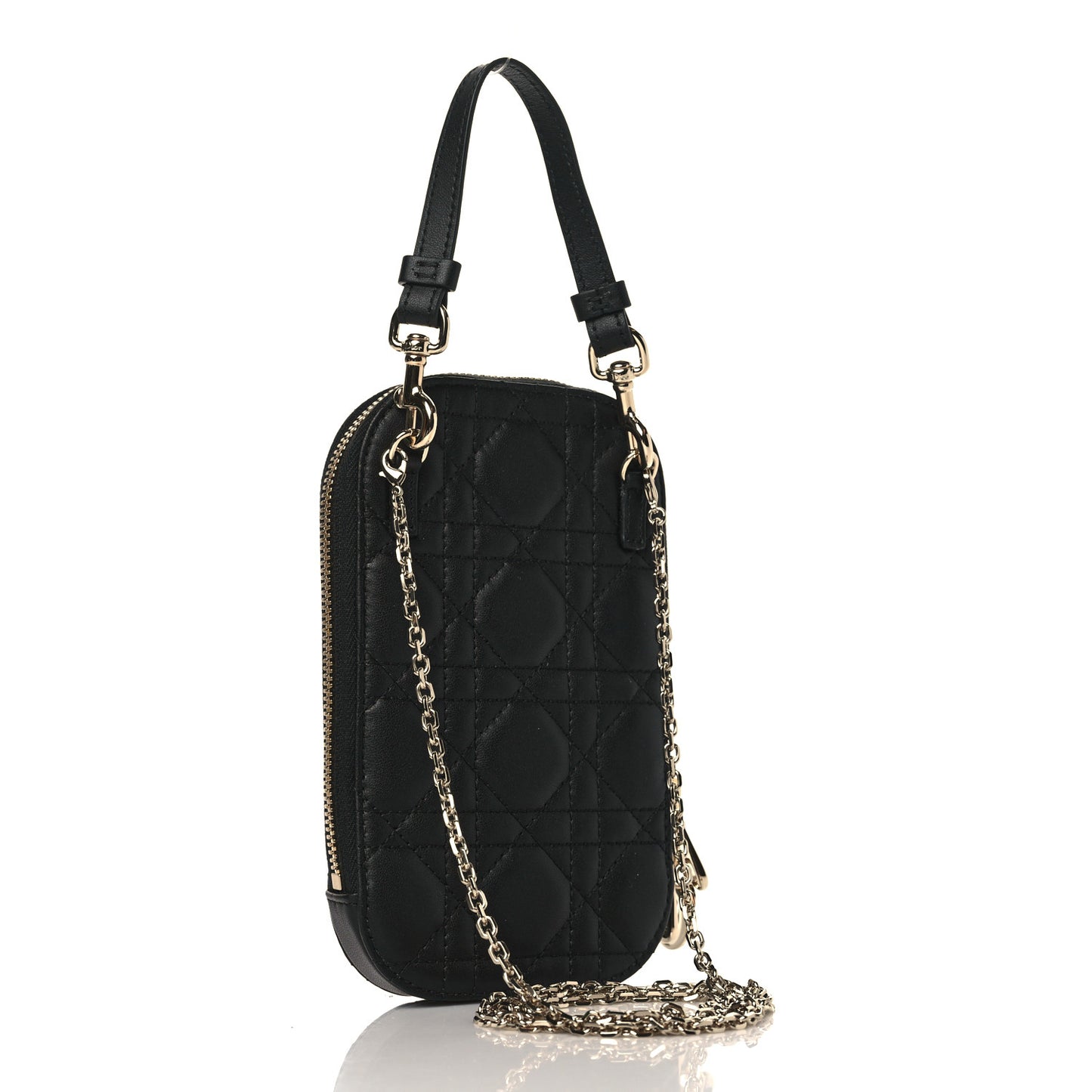 Lambskin Cannage Lady Dior Phone Holder Black