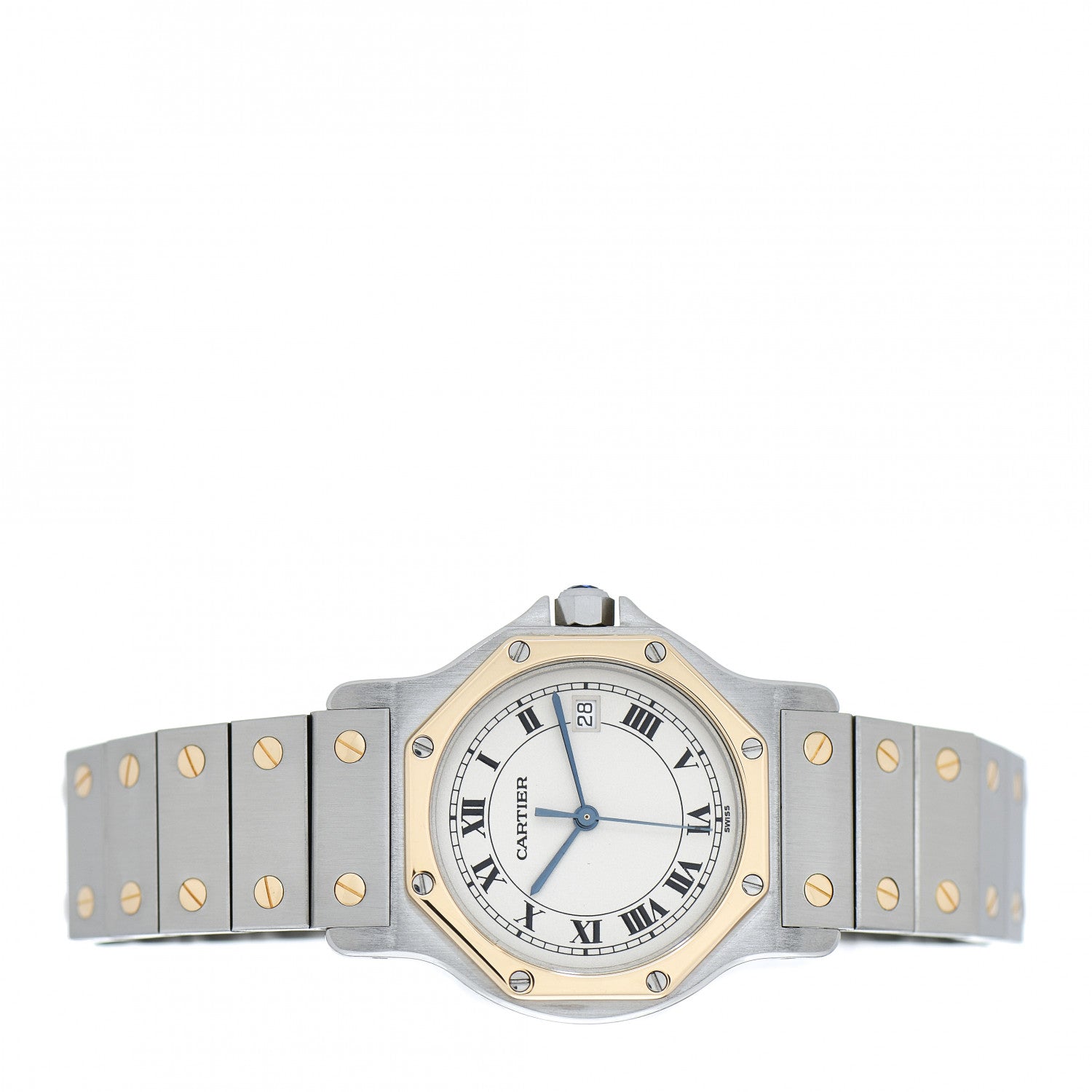 Cartier Stainless Steel 18K Yellow Gold 29mm Santos Octagon Quartz Watch 2 of 4
