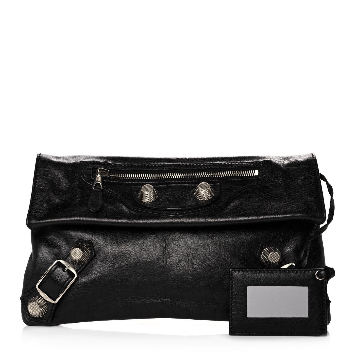 Agneau Giant 21 Silver Hardware Envelope Clutch Black