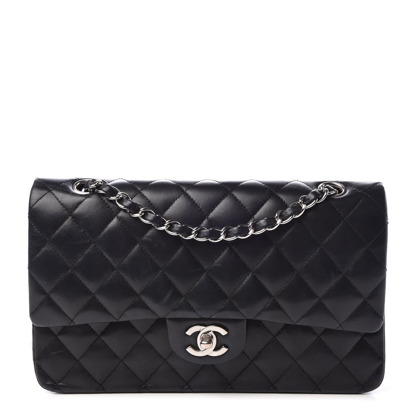 Lambskin Quilted Medium Double Flap Black