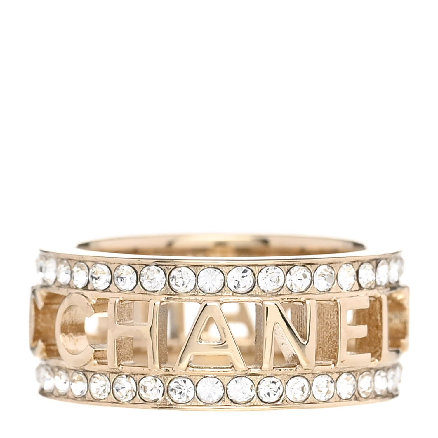 Chanel Metal Crystal Bow-tiful CC Logo Ring 52/6 Gold 1 of 5