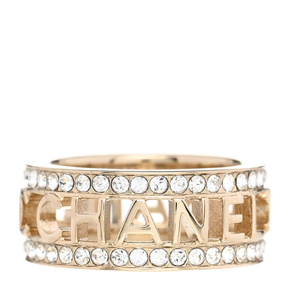 Chanel Metal Crystal Bow-tiful CC Logo Ring 52/6 Gold 1 of 5