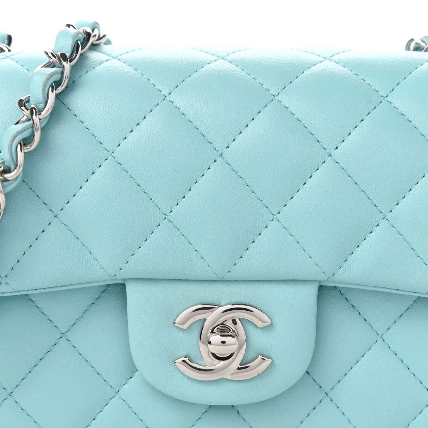 Lambskin Quilted Mini Rectangular Flap Light Blue