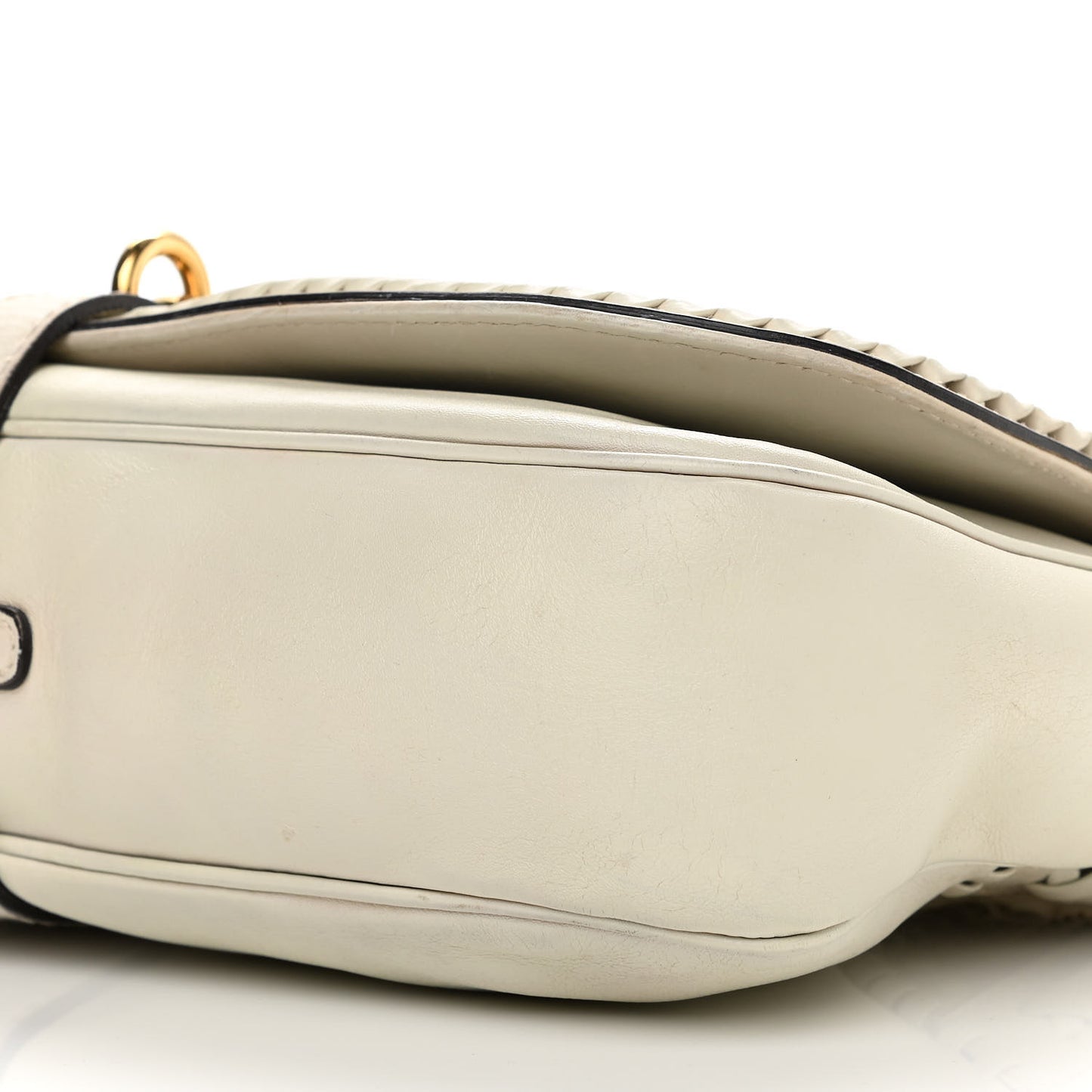 Calfskin Handmade Medium Flap Shoulder Bag Off White