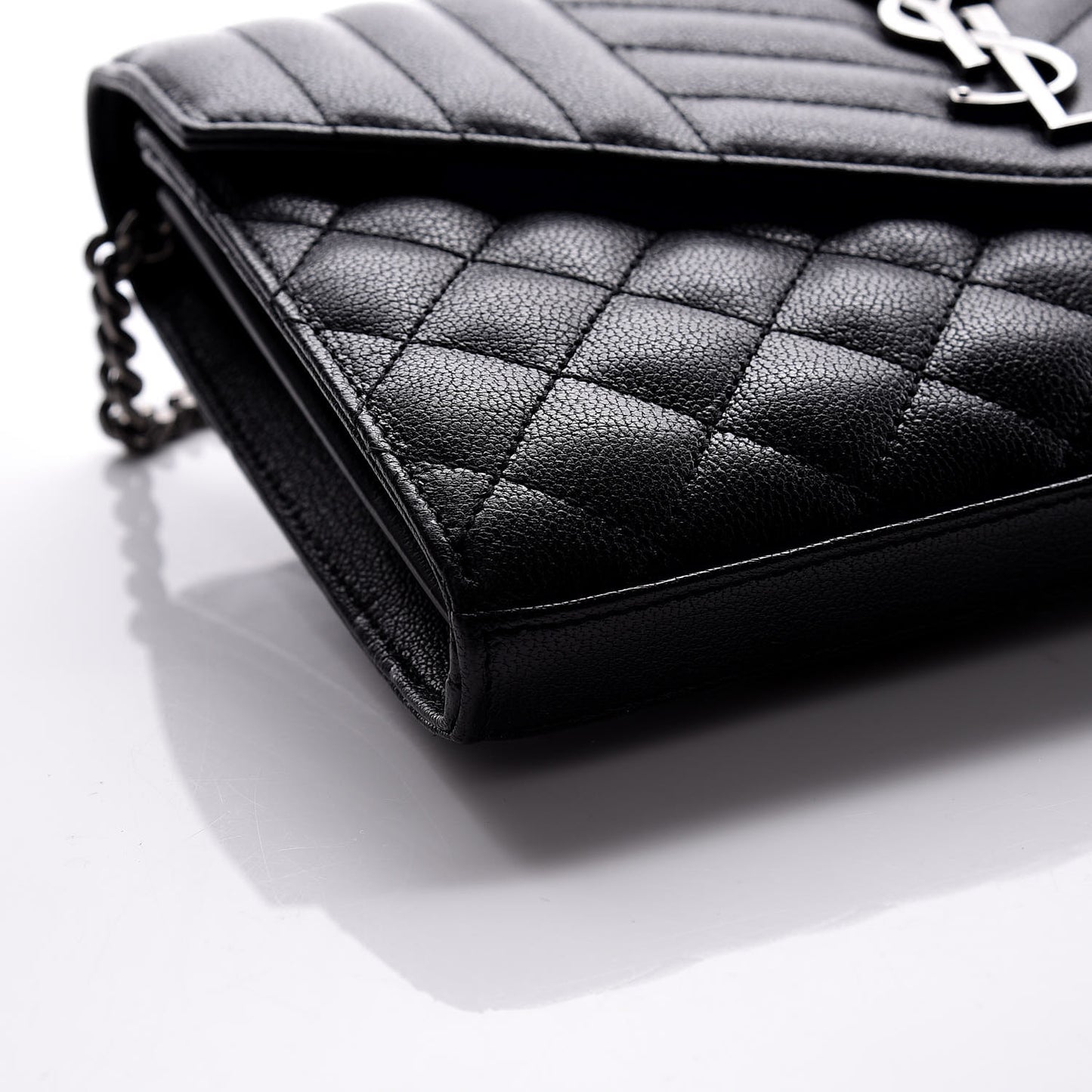 Sheepskin Tri-Quilt Monogram Envelope Chain Wallet Black