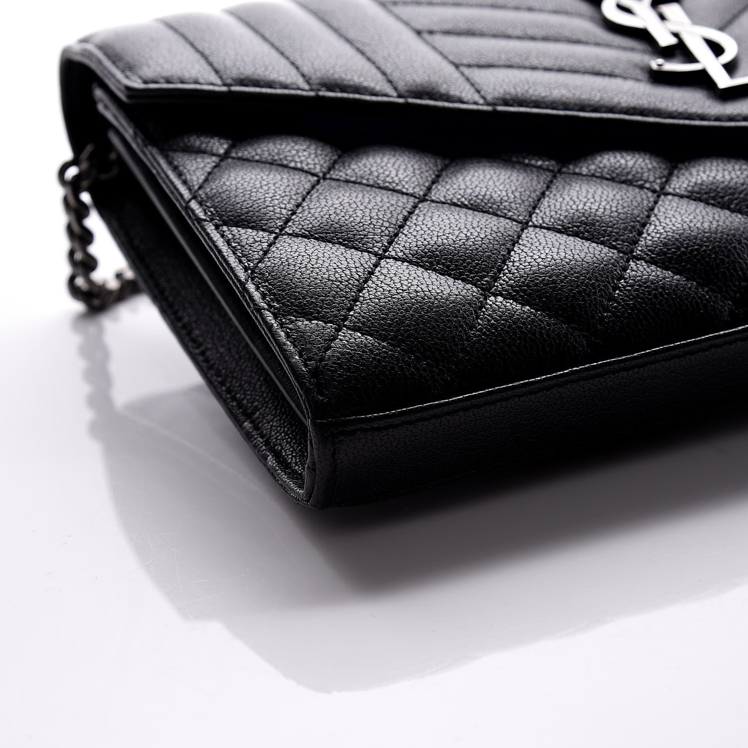 Saint Laurent Sheepskin Tri-Quilt Monogram Envelope Chain Wallet Black 7 of 11