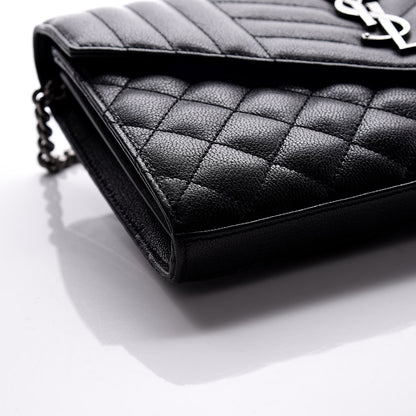 Saint Laurent Sheepskin Tri-Quilt Monogram Envelope Chain Wallet Black 7 of 11