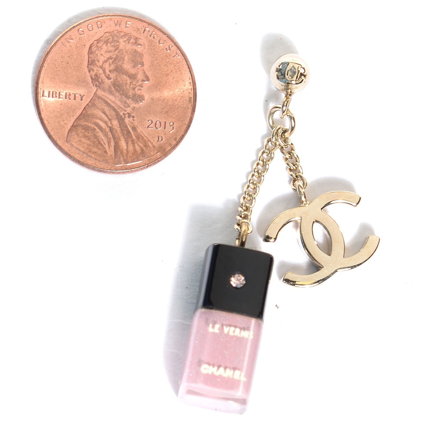 CC Nail Polish Charm Earrings Gold Pink