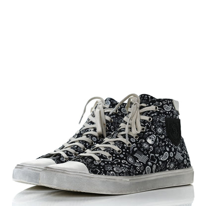 Saint Laurent Calfskin Fabric Skull Print Women's High Top Sneakers 40 Navy White 3 of 11