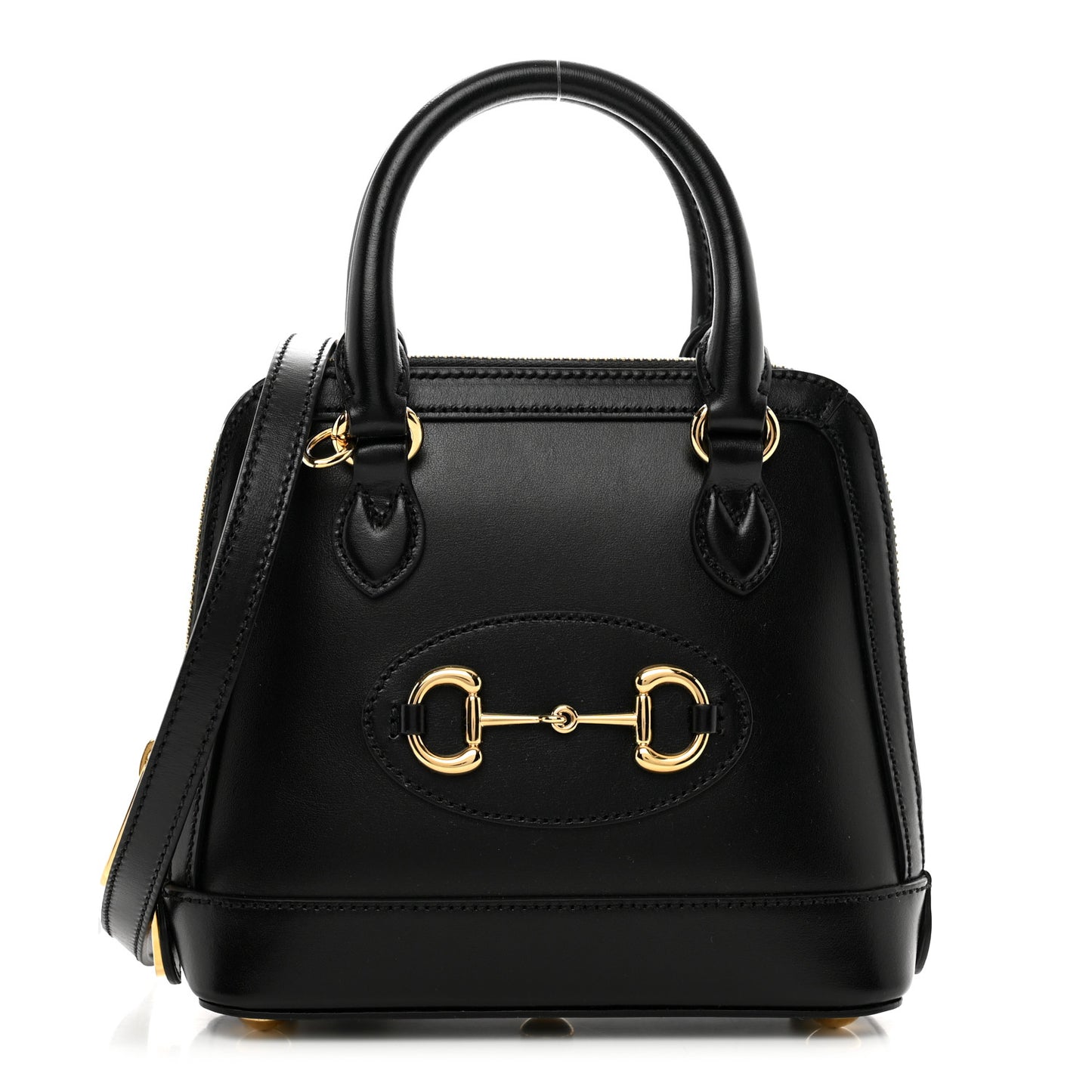 Boarded Plutone Calfskin Mini Horsebit 1955 Top Handle Bag Black