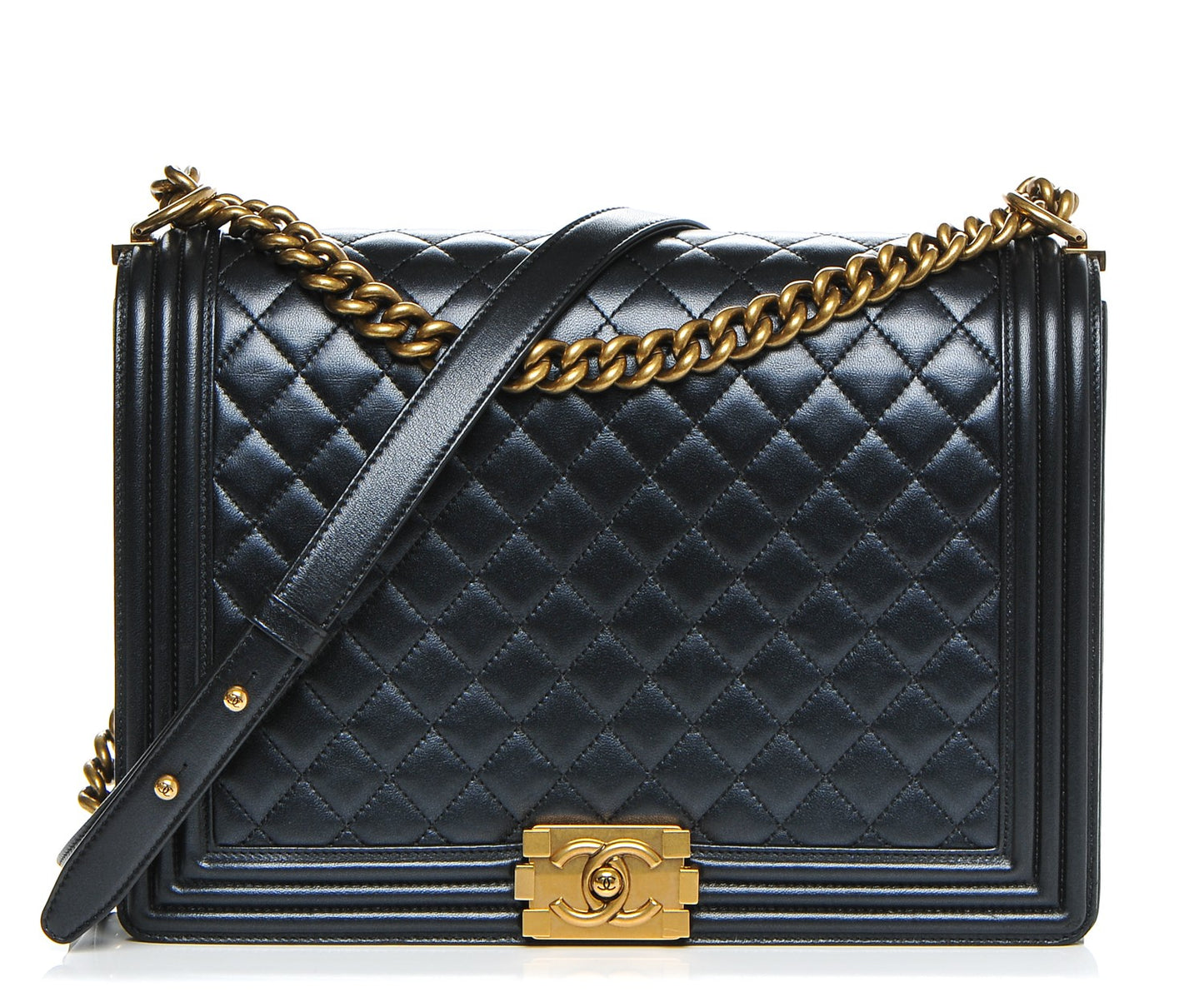 Lambskin Quilted Large Boy Flap Dark Navy