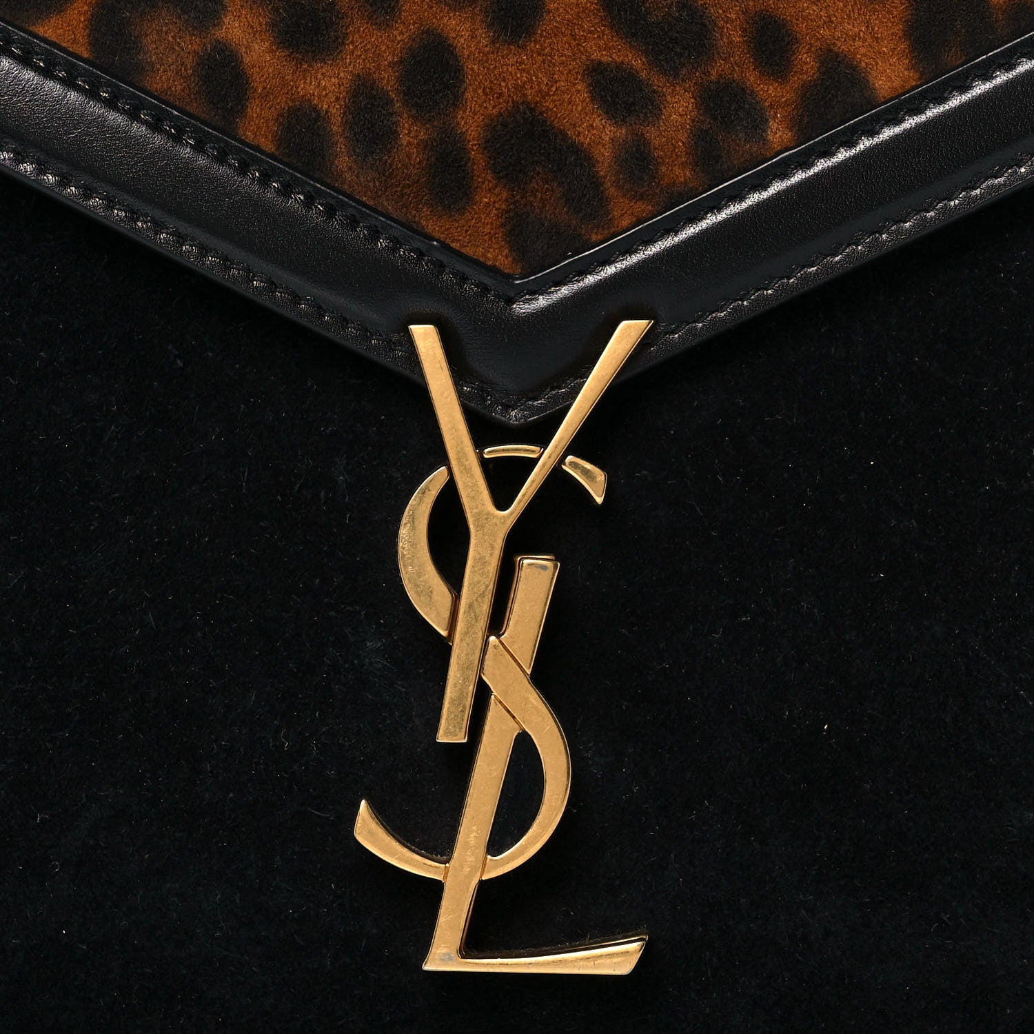 Saint Laurent Suede Leopard Print Mini Classic Monogram Cassandra Top Handle Manto Naturale Black 5 of 11