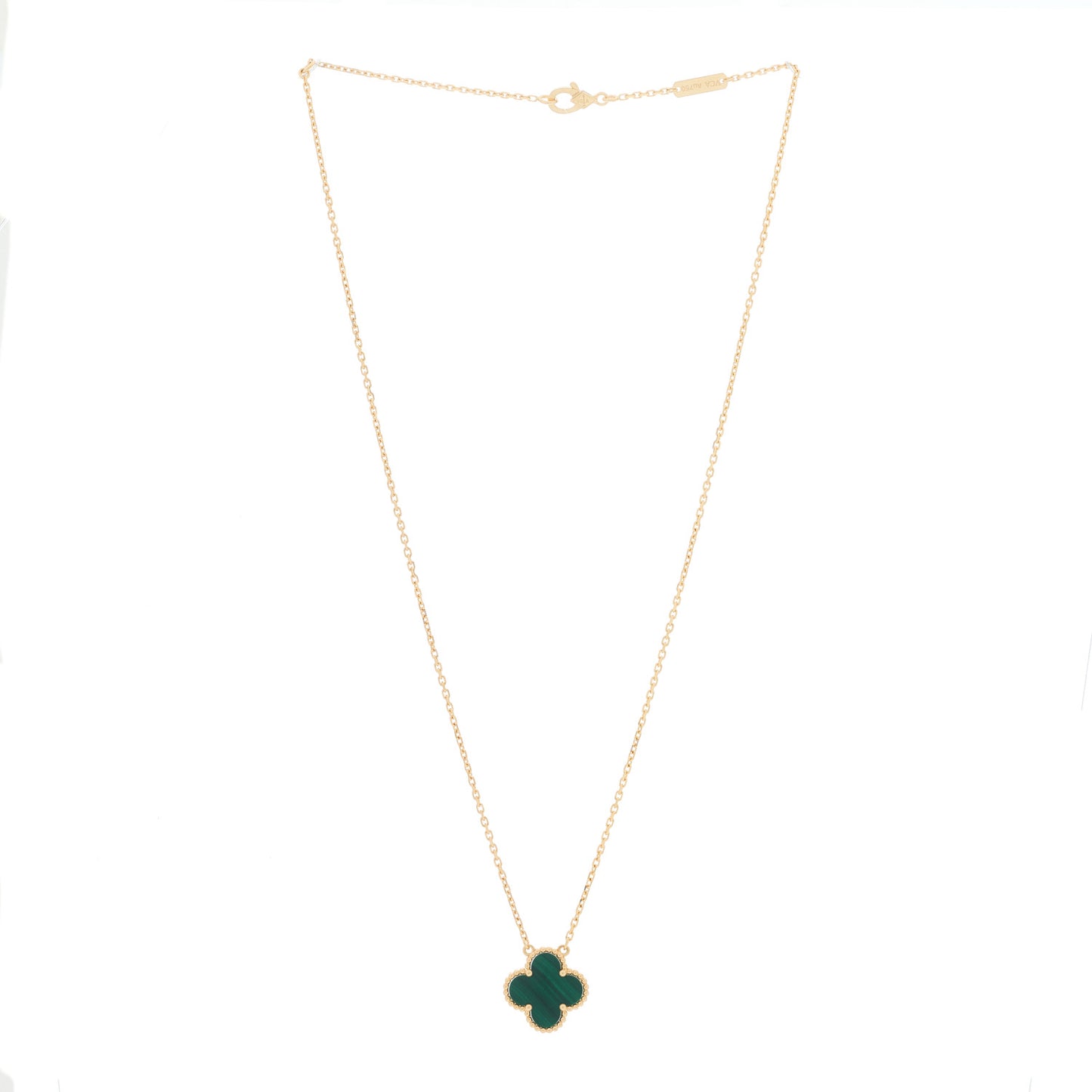 18K Yellow Gold Malachite Vintage Alhambra Pendant Necklace