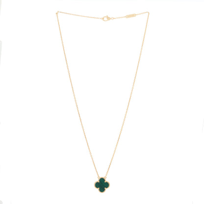 Van Cleef & Arpels 18K Yellow Gold Malachite Vintage Alhambra Pendant Necklace 2 of 5