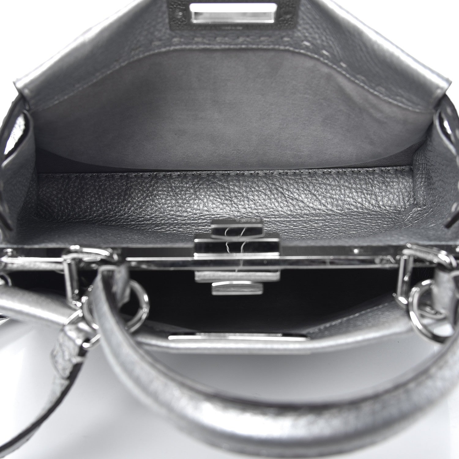 Fendi Cuoio Romano Lux Selleria Medium Peekaboo Iconic Satchel Argento 6 of 10