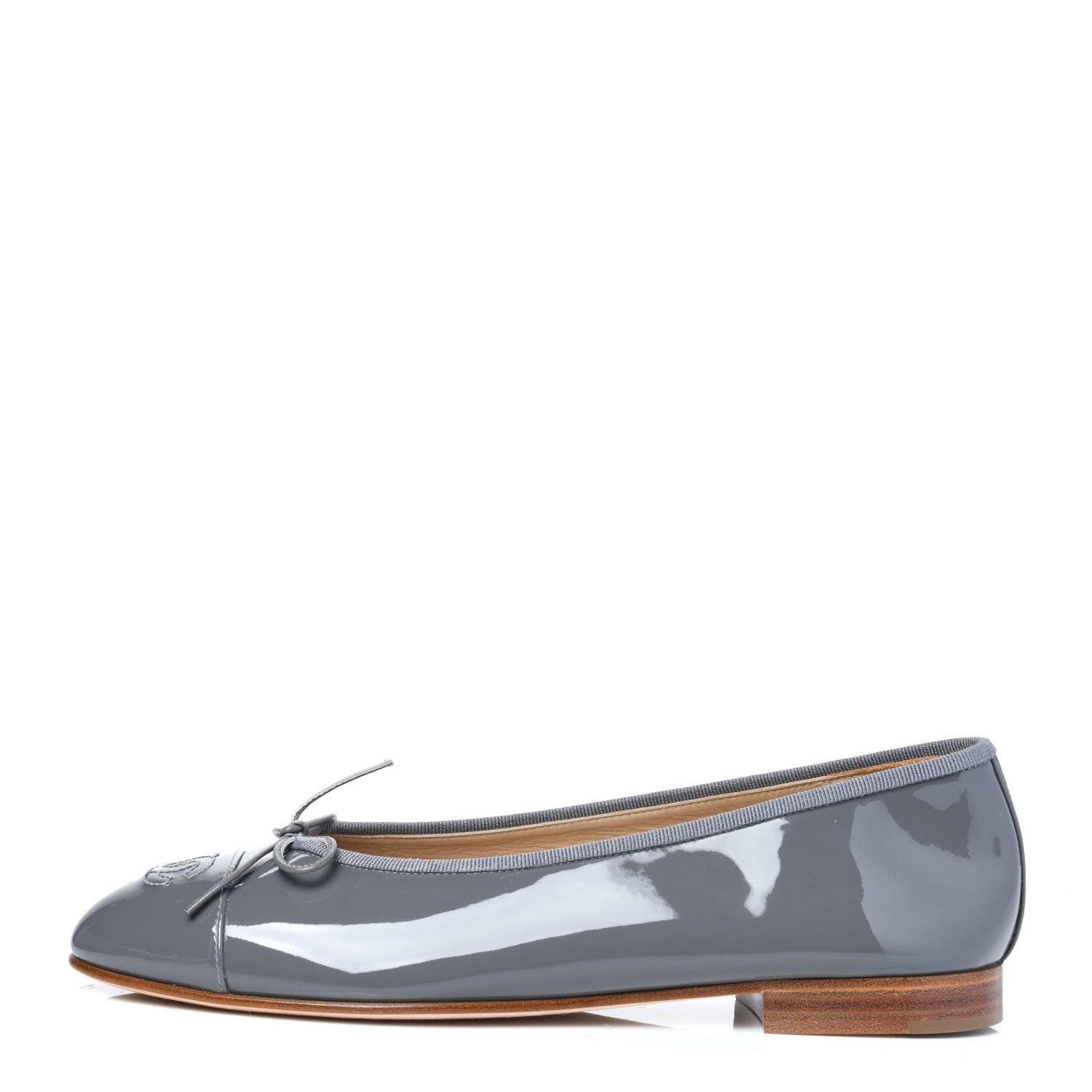Chanel Patent Calfskin CC Cap Toe Ballerina Flats 39 Dark Grey 1 of 8
