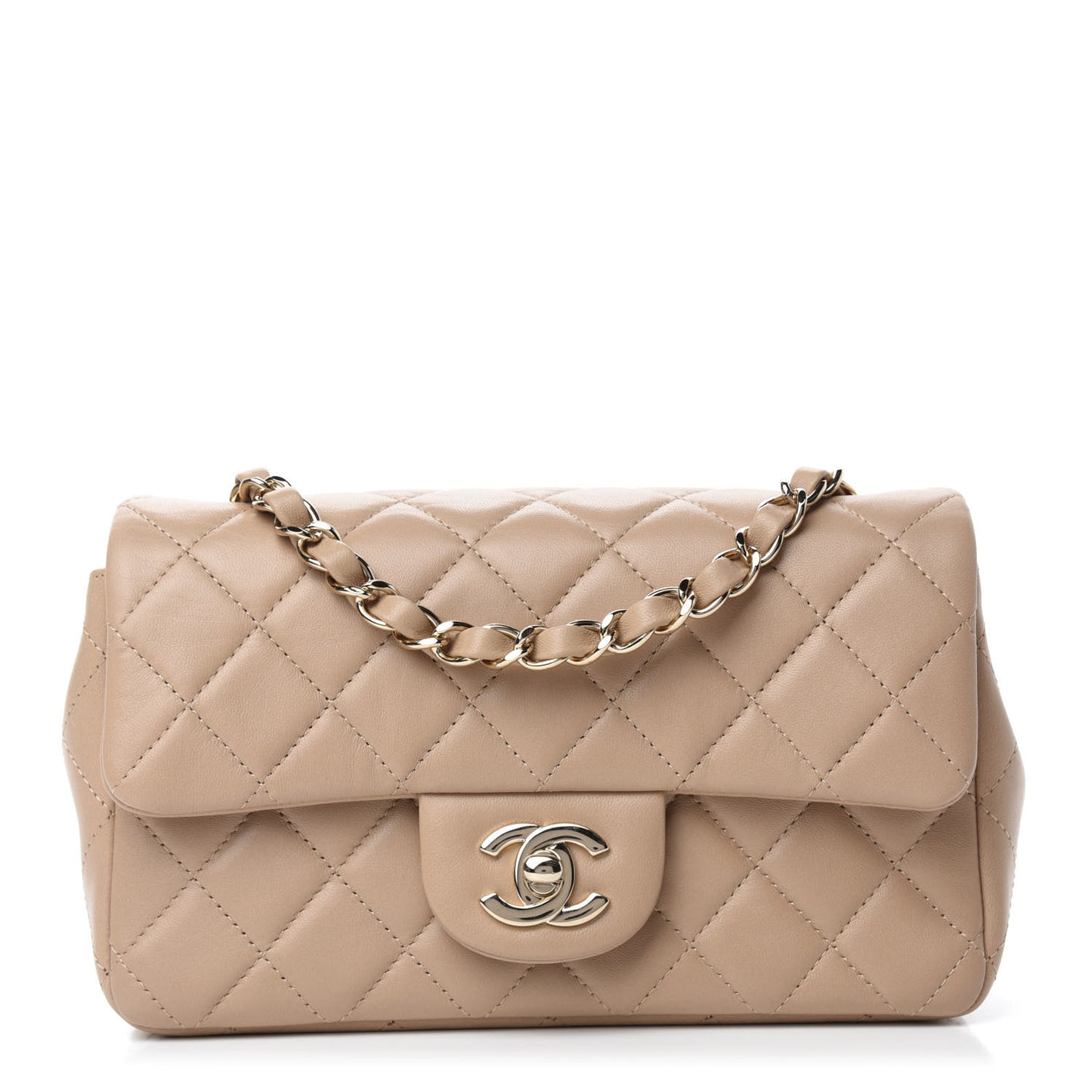 Lambskin Quilted Mini Rectangular Flap Dark Beige