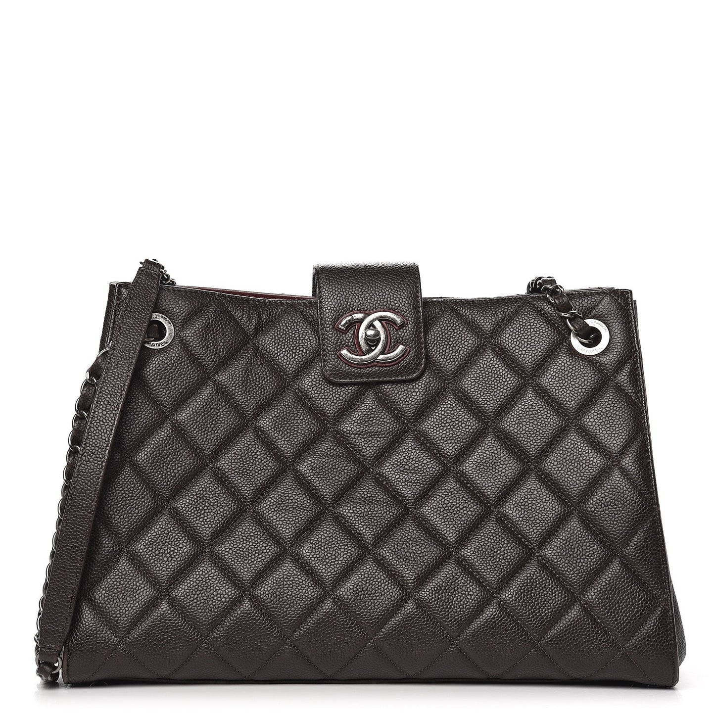 Caviar Quilted Large CC Accordion Shopping Bag Brown