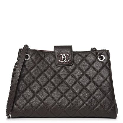 Chanel Caviar Quilted Large CC Accordion Shopping Bag Brown 1 of 9