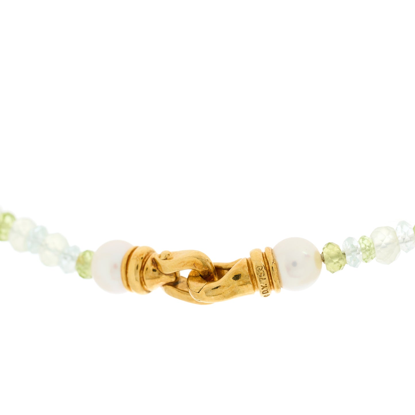 18K Yellow Gold Prehnite Pearl Aquamrine Peridot Tweejoux Necklace 50"