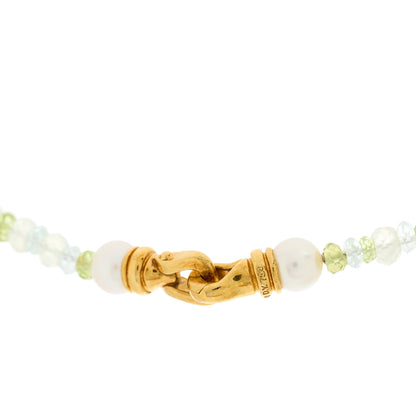 David Yurman 18K Yellow Gold Prehnite Pearl Aquamrine Peridot Tweejoux Necklace 50" 3 of 4