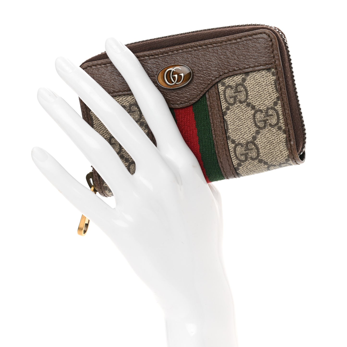 GG Supreme Web Ophidia Zip Around Card Case Brown