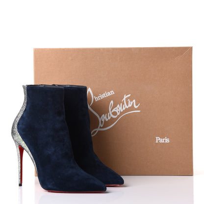 Christian Louboutin Veau Velours Mica 100 Delicotte Booties 38 Marine Silver 8 of 10