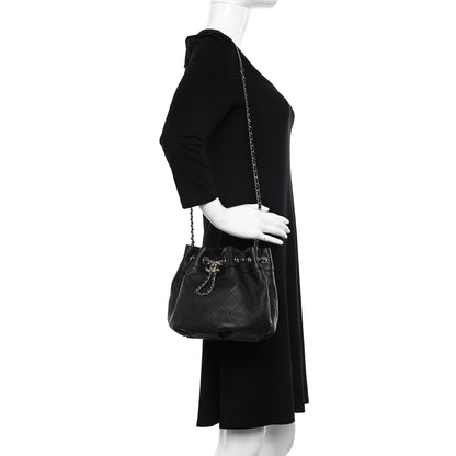 Chanel Calfskin Stitched Mini Drawstring CC Bag Black 2 of 10