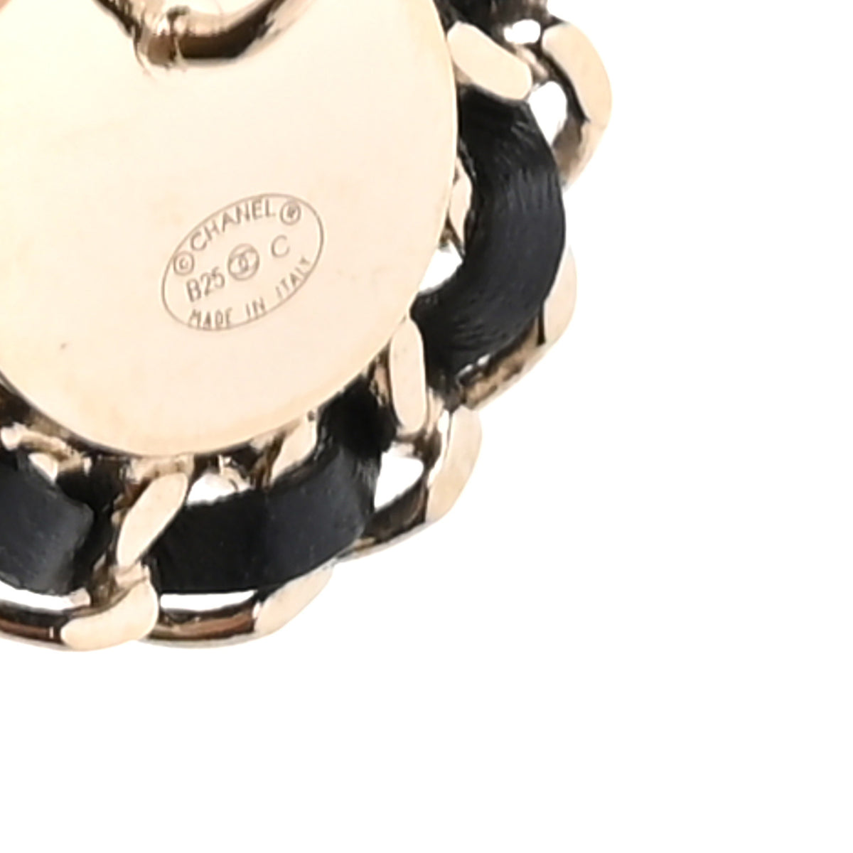 Crystal Lambskin Chain CC Stud Earrings Black Gold