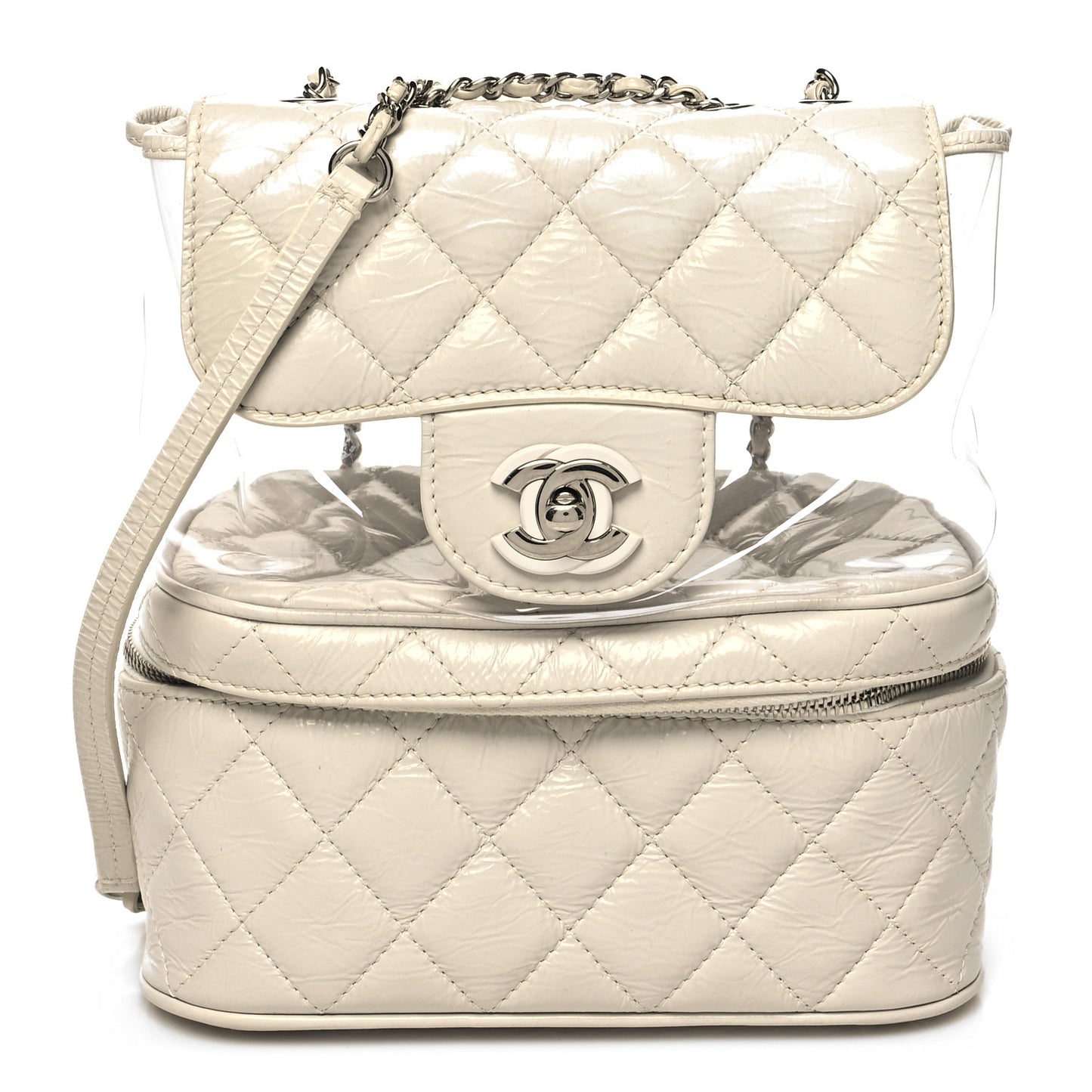 Crumpled Calfskin PVC Quilted Flap White