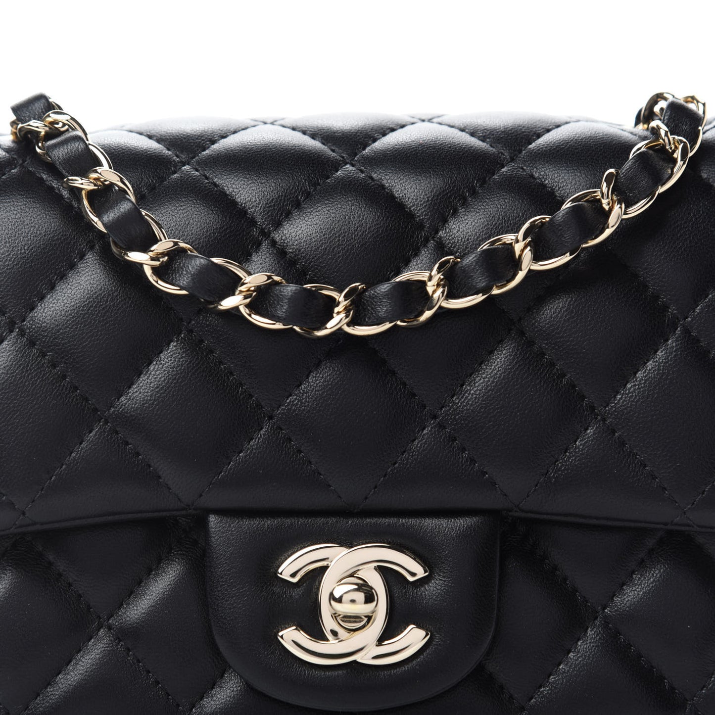 Lambskin Quilted Mini Square Flap Black