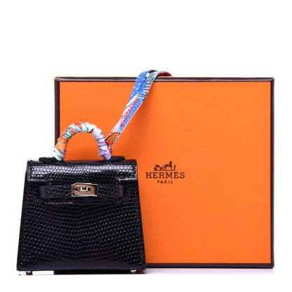 Hermes Lizard Mini Kelly Twilly Bag Charm Black 6 of 6