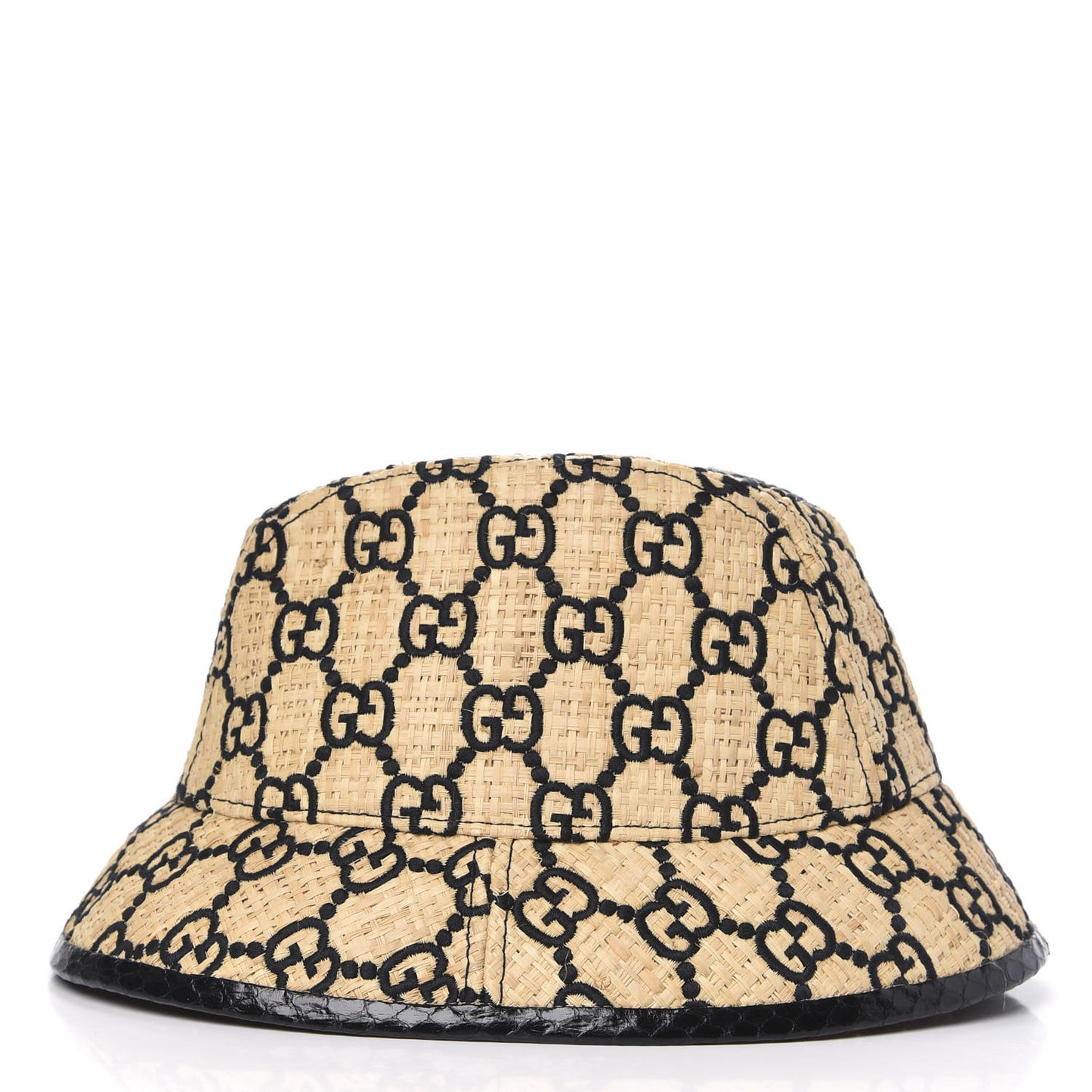 Raffia Elaphe GG Monogram Embroidered Fedora Hat M Ivory Black
