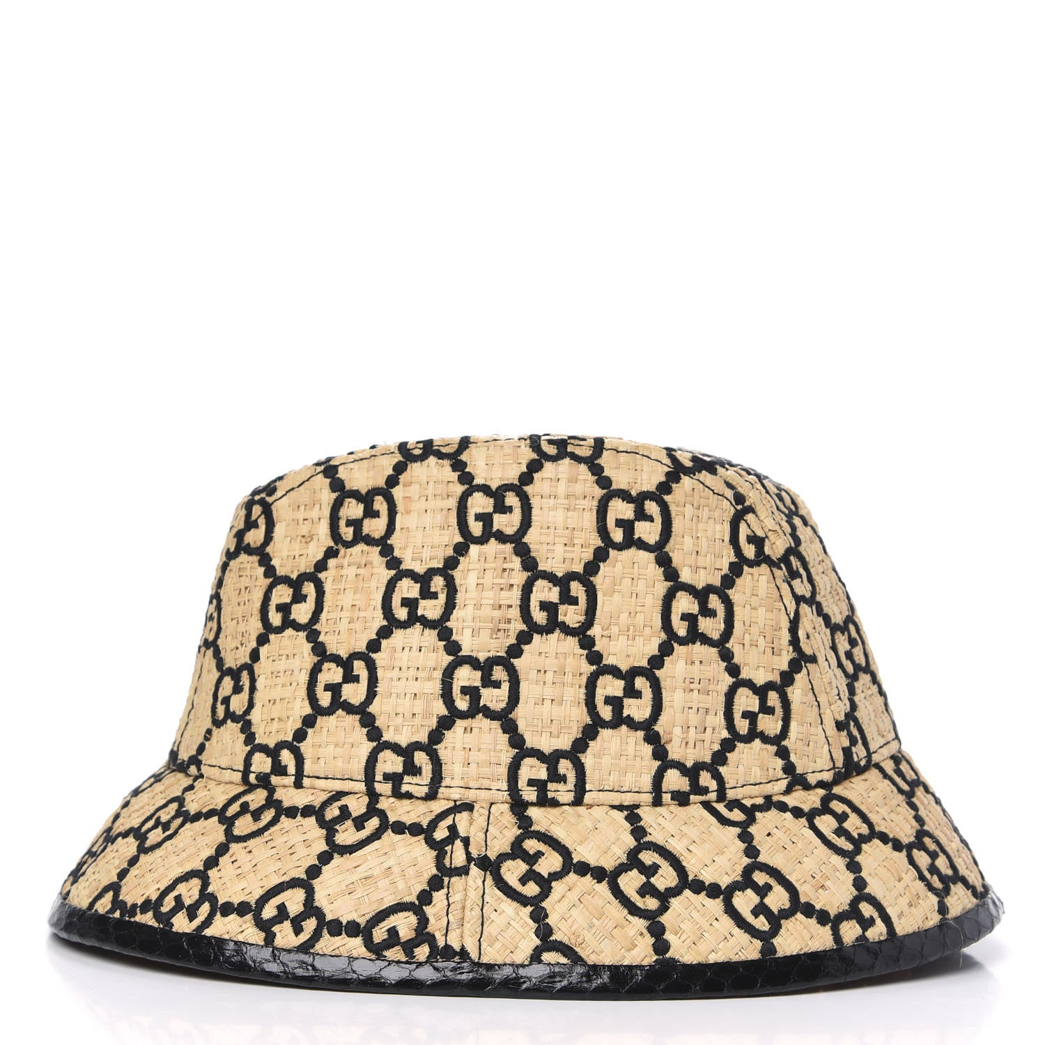 Gucci Raffia Elaphe GG Monogram Embroidered Fedora Hat M Ivory Black 2 of 6