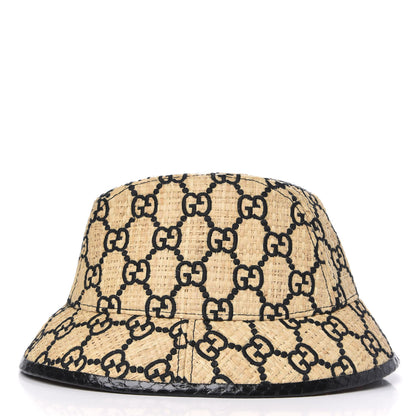 Gucci Raffia Elaphe GG Monogram Embroidered Fedora Hat M Ivory Black 2 of 6