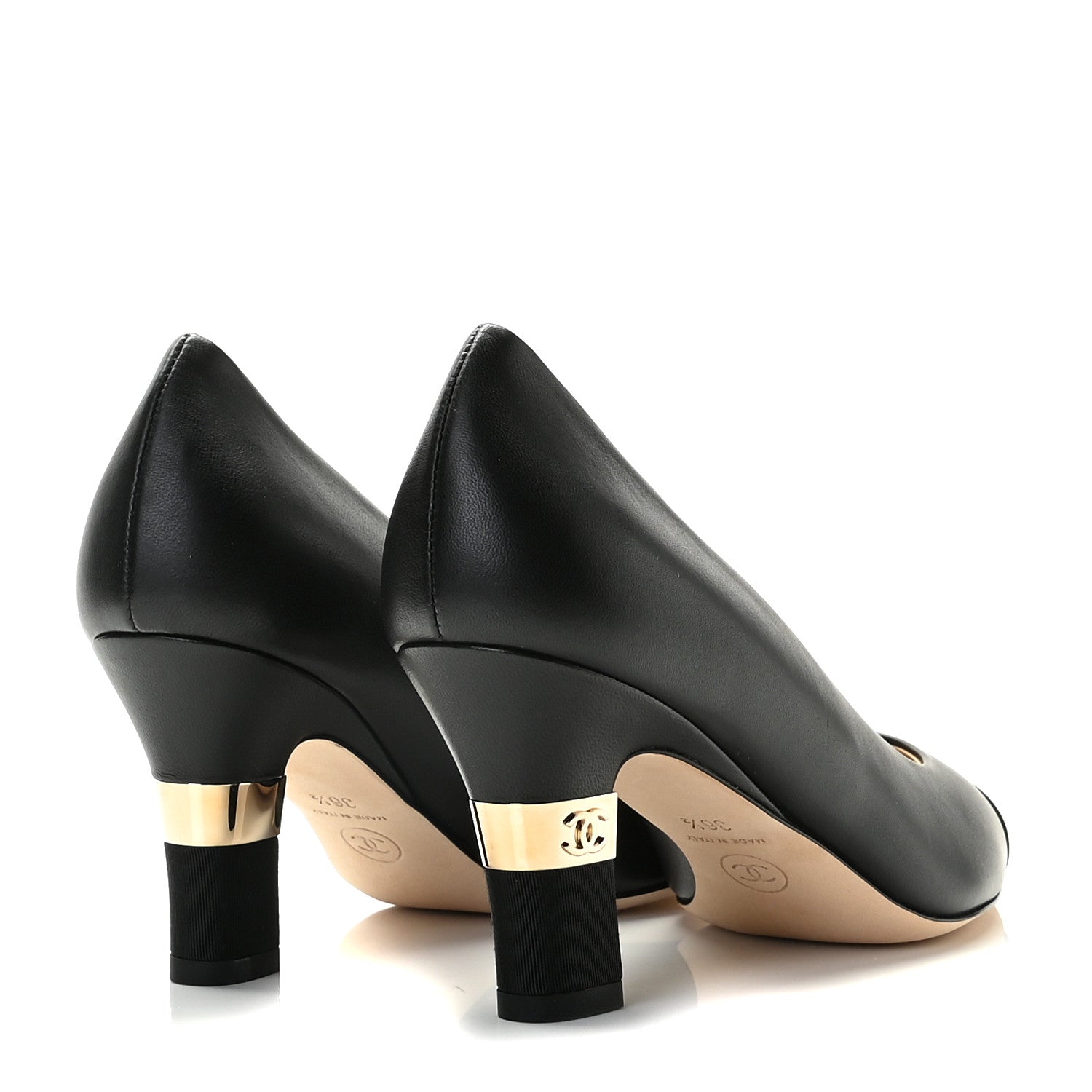 Chanel Lambskin Grosgrain Cap Toe CC Pumps 36.5 Black 4 of 12
