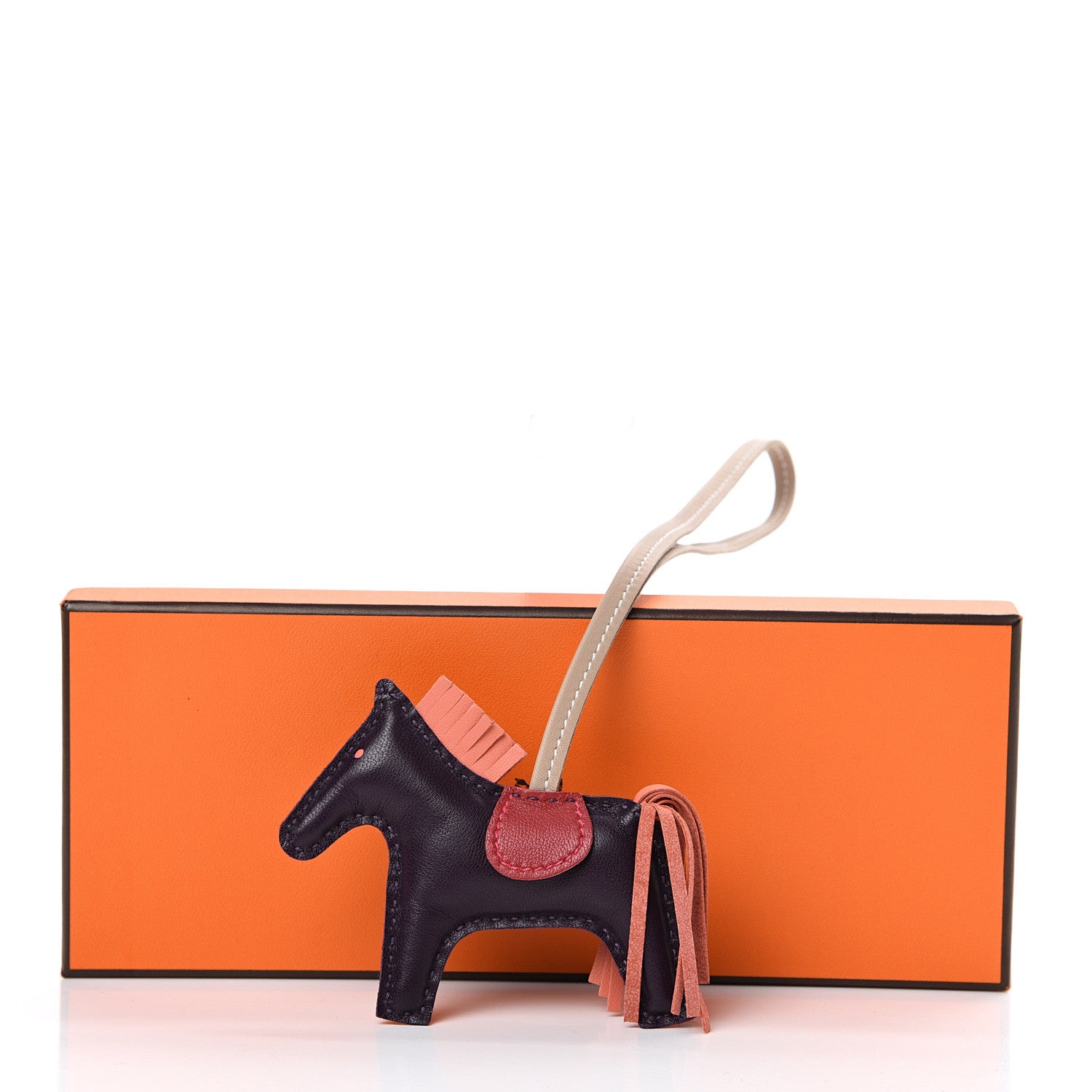 Hermes Milo Lambskin Grigri Rodeo Horse Bag Charm PM Raisin Flamingo Rouge Vif Argile 5 of 5
