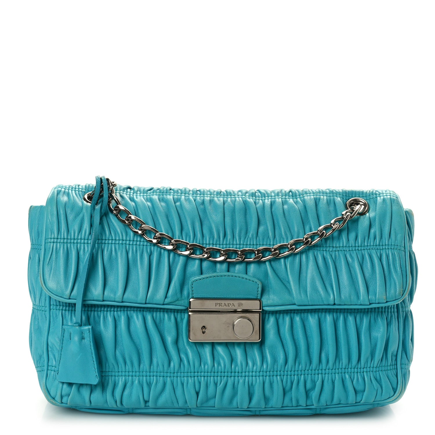 Prada Nappa Gaufre Medium Sound Flap Shoulder Bag Turchese 1 of 10