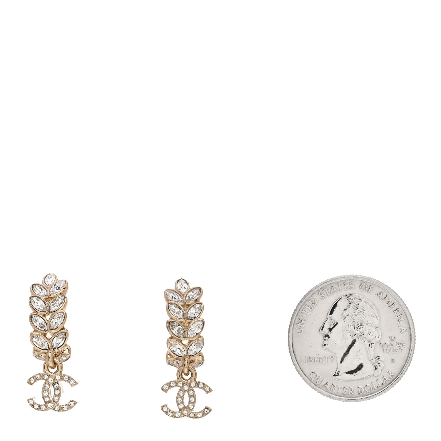 Chanel Crystal Sparkling Wheat CC Long Drop Earrings Gold 2 of 5