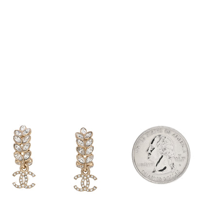 Chanel Crystal Sparkling Wheat CC Long Drop Earrings Gold 2 of 5