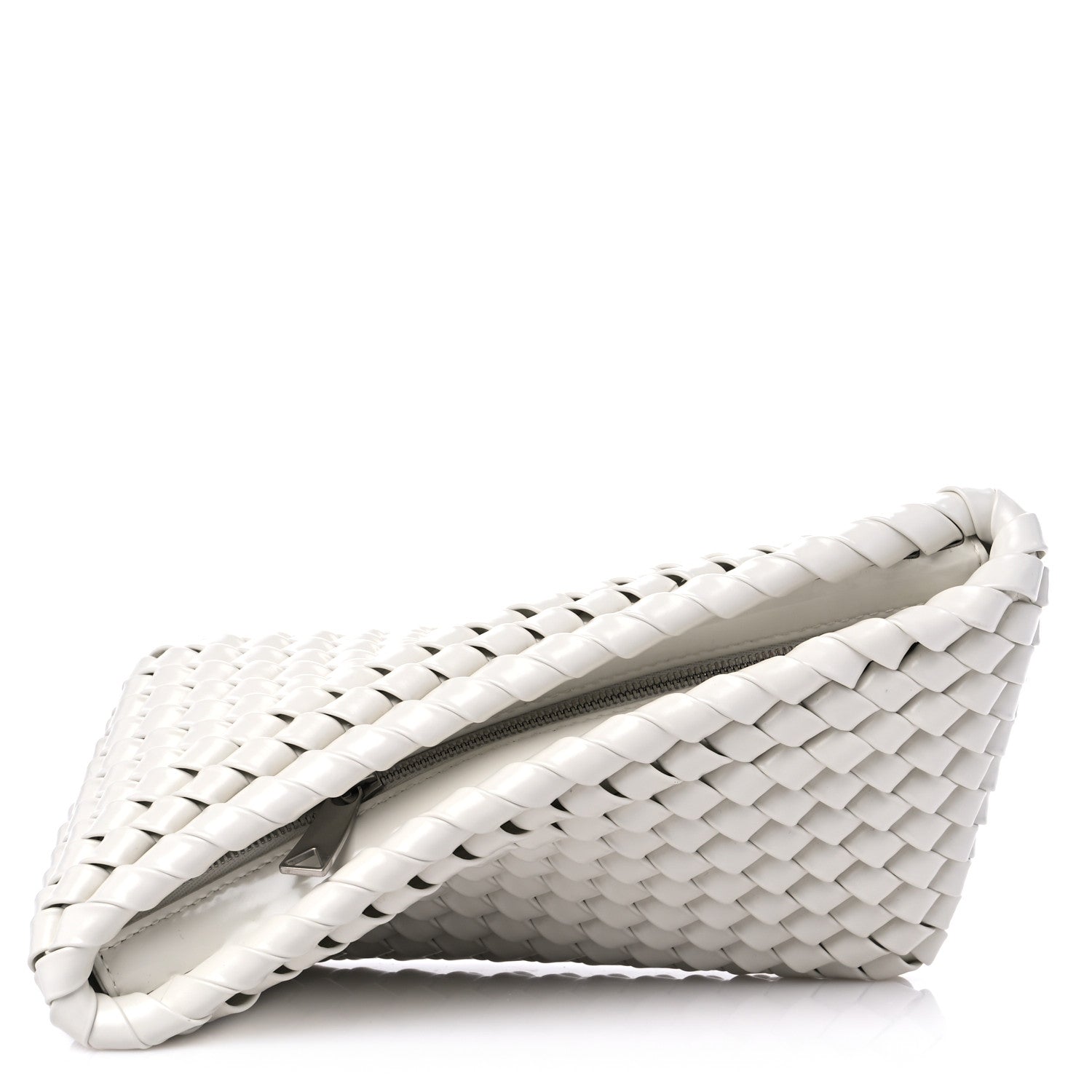 Bottega Veneta Patent Nappa Intrecciato Slanted Clutch White 1 of 7