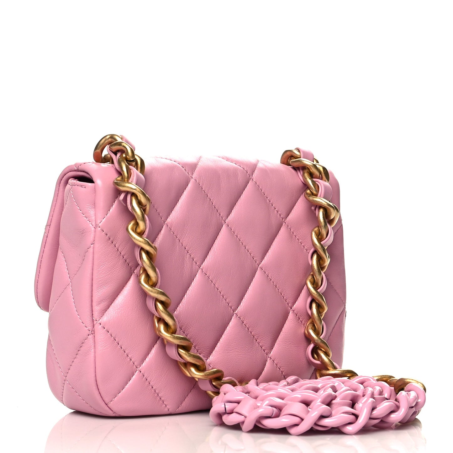 Lambskin Quilted Mini Lacquered Chain Flap Pink