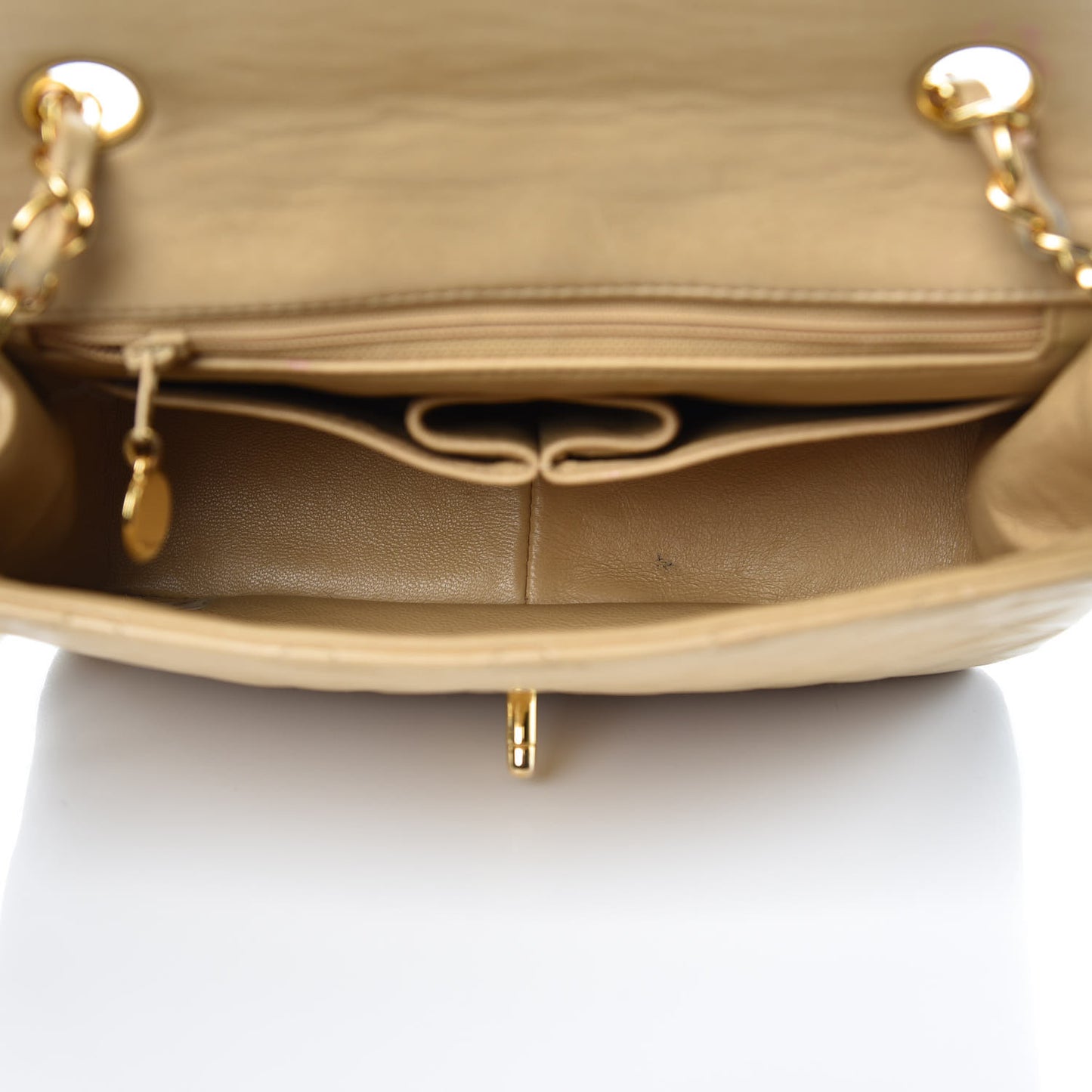 Lambskin Quilted Small Single Flap Beige