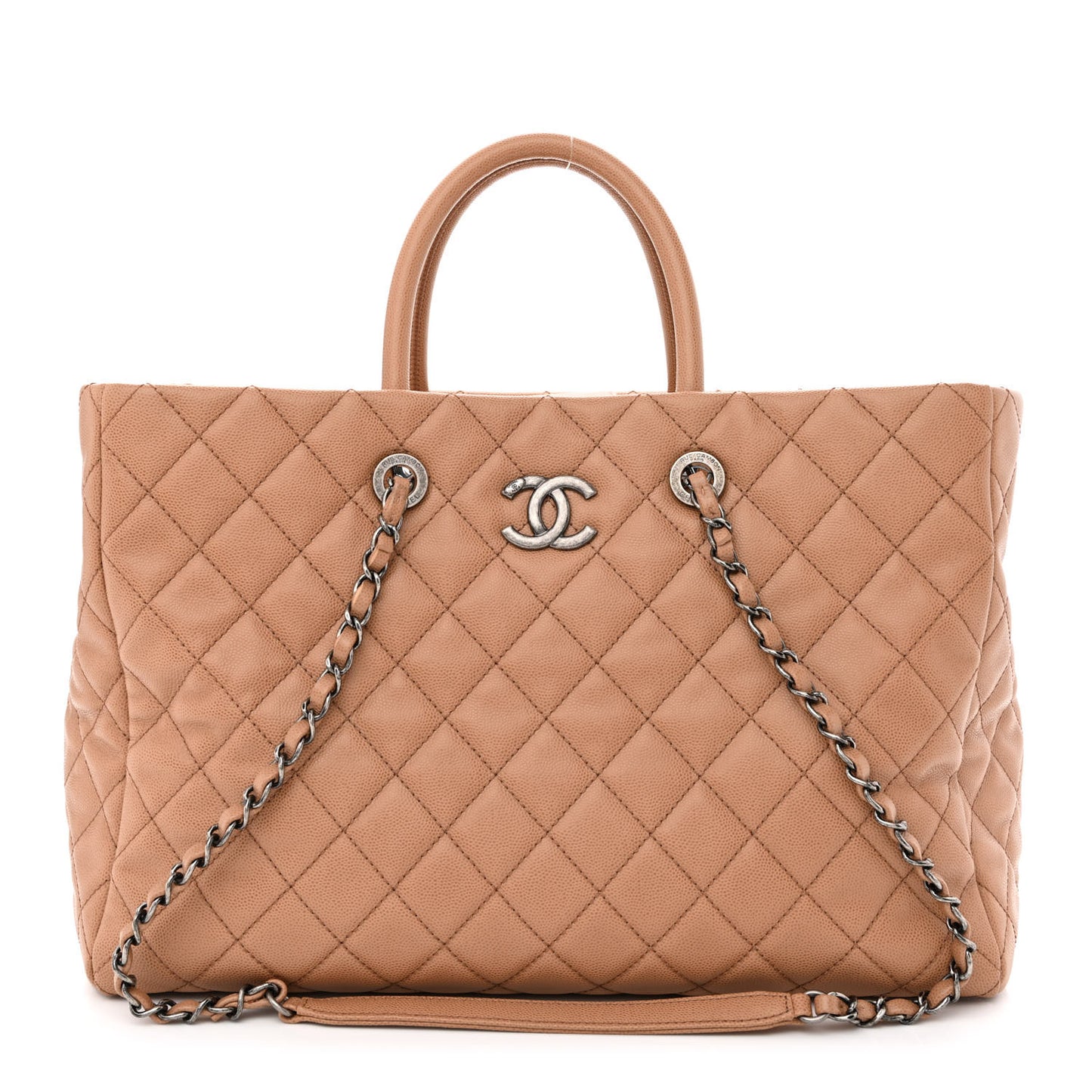 Caviar Quilted Large Coco Handle Shopping Tote Beige