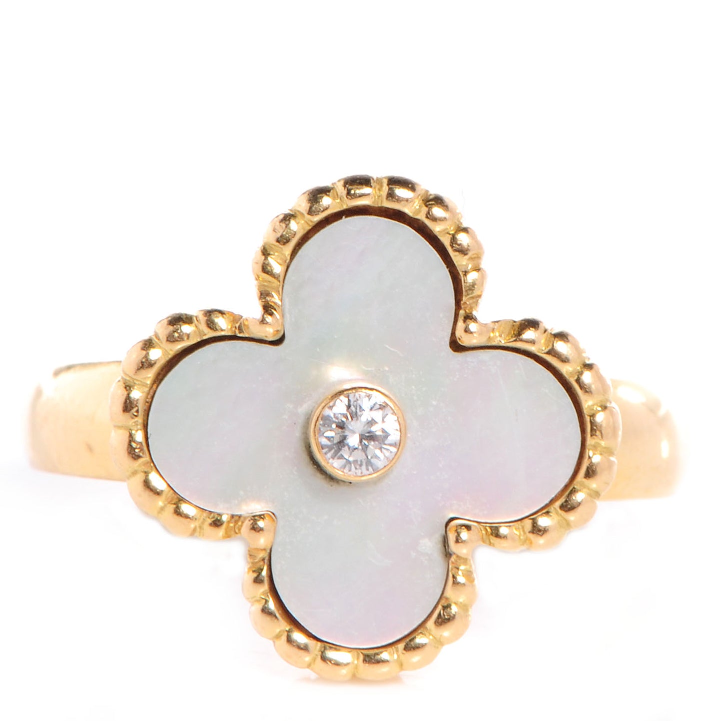 18k Yellow Gold Mother of Pearl Vintage Alhambra Ring 51 US 5.5