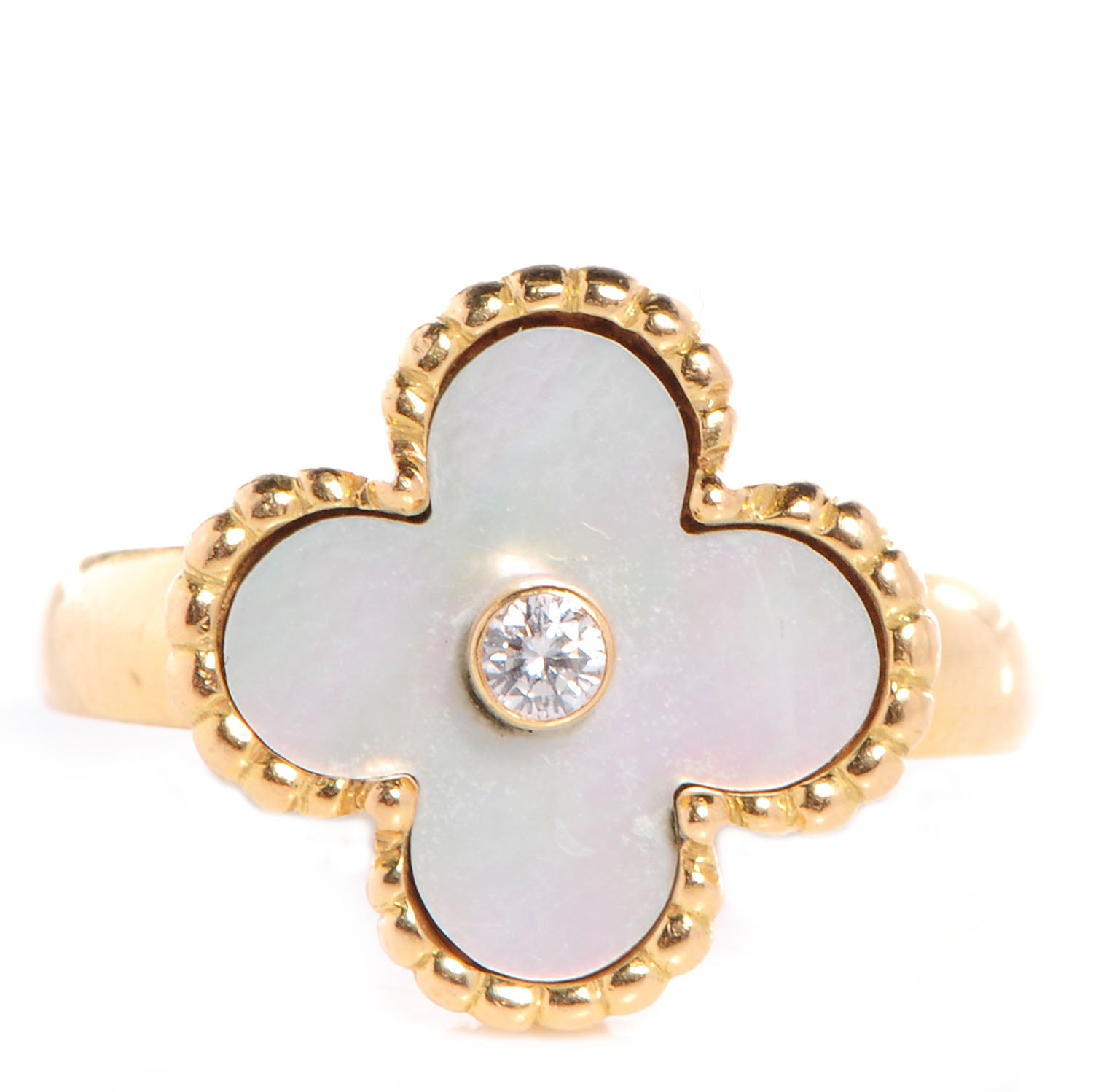 Van Cleef & Arpels 18k Yellow Gold Mother of Pearl Vintage Alhambra Ring 51 US 5.5 1 of 4