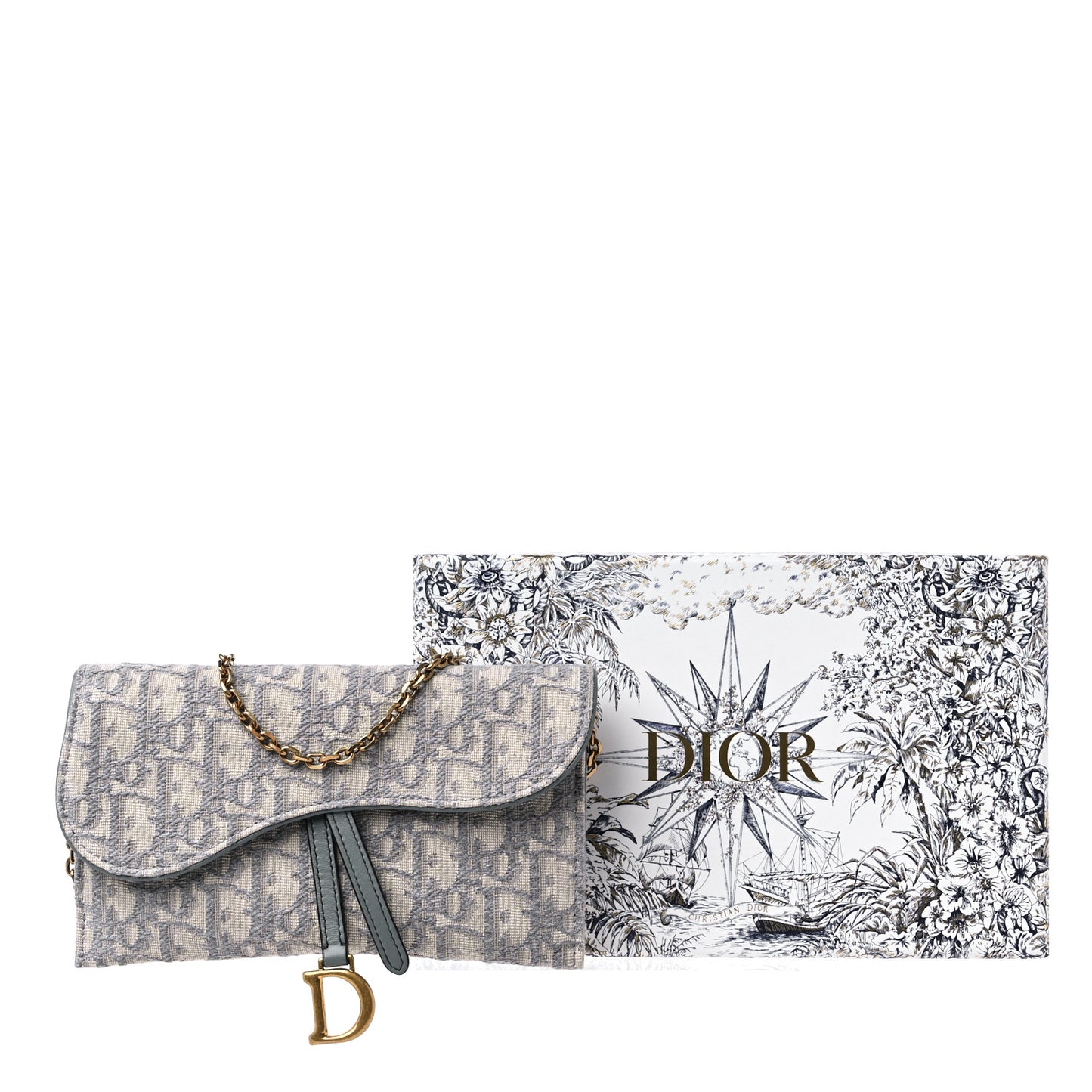 Oblique Saddle Chain Long Wallet Grey