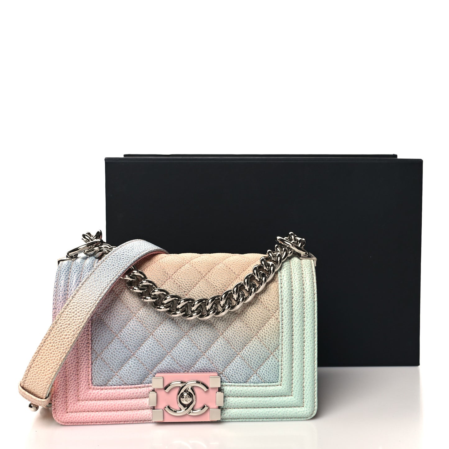 Caviar Quilted Small Rainbow Boy Flap Multicolor