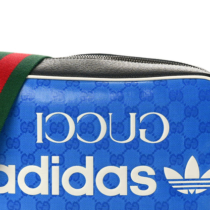 Gucci X ADIDAS Crystal Vintage Monogram Textured Dollar Calfskin Web Trefoil Logo Small Messenger Bag Bright Splash Off White Black 8 of 10
