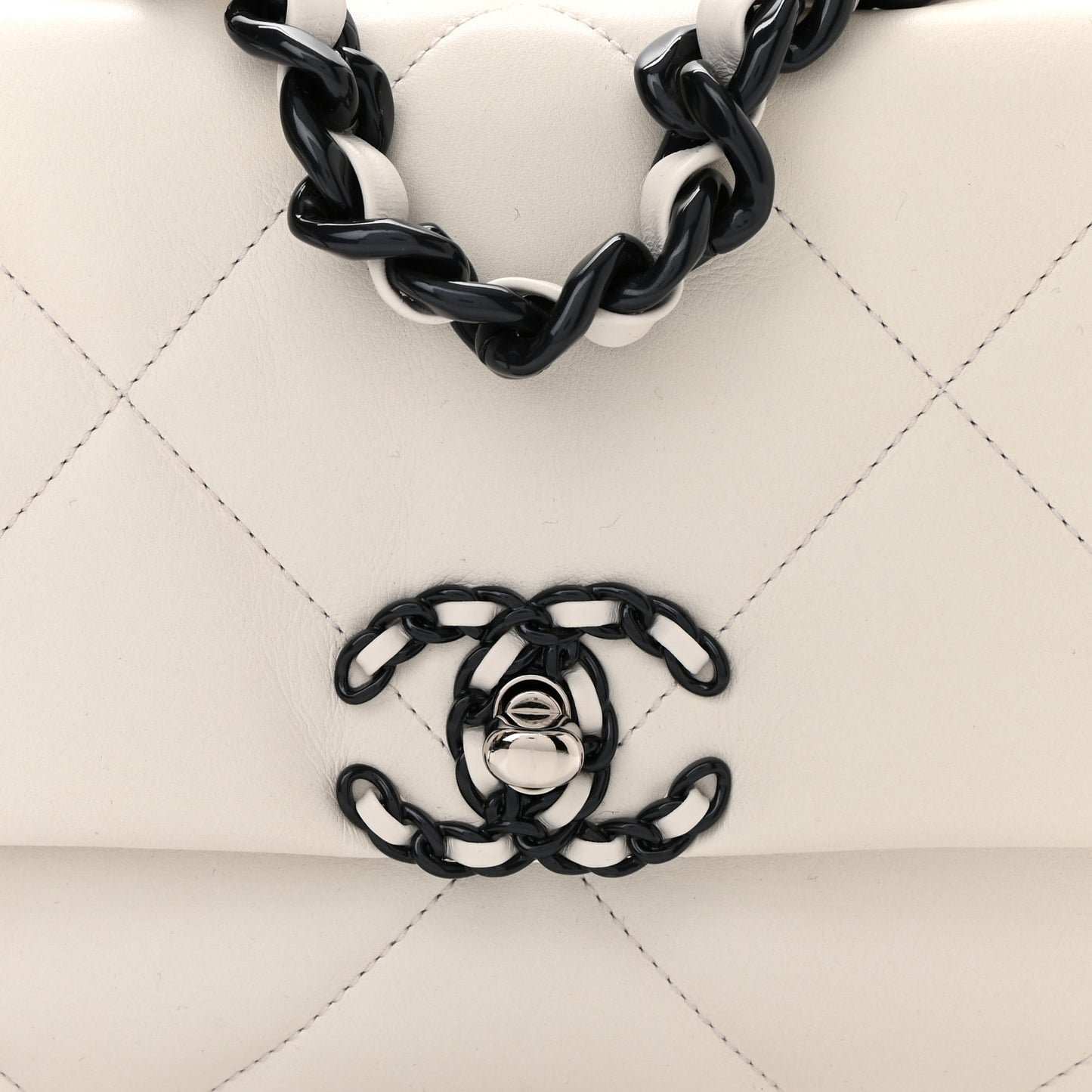Glossy Calfskin Quilted Medium Chanel 19 Flap White Black